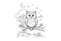 An owl perched on a tree branch – Owl coloring page
