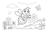 A bee next to a honeycomb – Bee coloring page