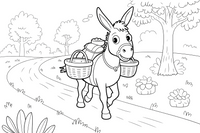 A donkey carrying two baskets on its back along a path – Playful Farm Animal coloring page