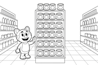Tall shelves stacked with cans and boxes – Cozy Grocery Store coloring page