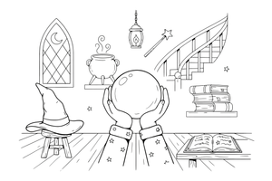 A crystal ball held in two hands – Enchanted Magic Item coloring page