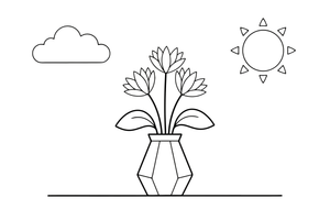 A modern arrangement with tall spiky flowers in a geometric vase – Spring Bouquet Flower coloring page