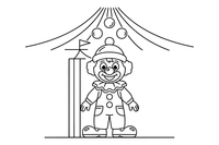 A happy clown juggling three balls – Colorful Circus Tent coloring page