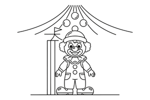 A happy clown juggling three balls – Colorful Circus Tent coloring page