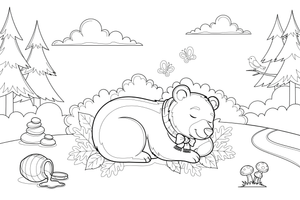 A bear curled up for a nap – Bear Adventures coloring page