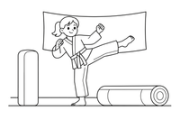 A martial artist girl doing a jumping kick – Martial arts Fighters coloring page
