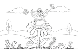 A fairy sitting on top of a big flower – Dancing Fairy Fairies coloring page