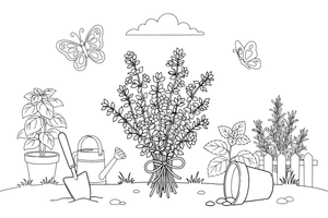 A bunch of thyme with tiny leaves on thin stems – Fragrant Herb Garden coloring page