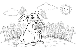 A rabbit eating a leaf of lettuce – Rabbit coloring page