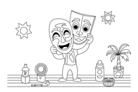 An actor holding a comedy-and-tragedy mask – Creative Artist Performer coloring page