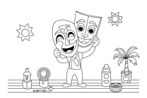 An actor holding a comedy-and-tragedy mask – Creative Artist Performer coloring page