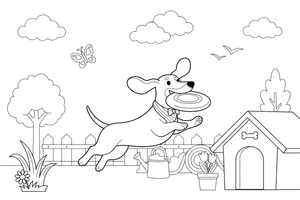 Dachshund catching a frisbee – Busy Dachshund Dog coloring page