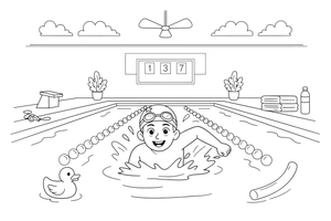 A swimmer racing in a pool lane – Dynamic Swimming Swimmers coloring page