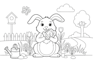 A rabbit eating a leaf of lettuce – Rabbit coloring page