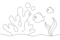 One big coral branch up close, filling the page, with two round fish beside it – Magical Underwater World coloring page