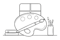 A palette with a paintbrush across it – Classic School & Art Supplies coloring page
