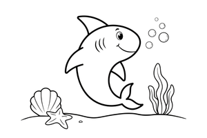 A cute shark blowing bubbles underwater – Curious Shark coloring page
