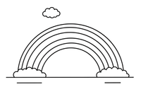 A rainbow with fluffy clouds at each end (clouds empty inside) – Rainbow Sky coloring page