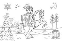 A close-up of a knight on a rearing horse with a shield – Day of Restoration of the State of Lithuania Winter coloring page