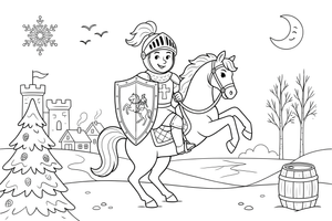 A close-up of a knight on a rearing horse with a shield – Day of Restoration of the State of Lithuania Winter coloring page