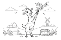 A goat standing on its back legs to reach leaves – Goat coloring page