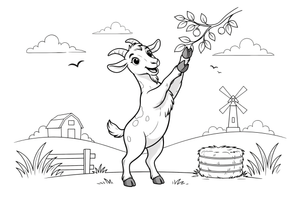 A goat standing on its back legs to reach leaves – Goat coloring page