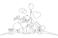 A puppy holding a big heart in its mouth – Valentine's Day coloring page