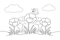A field of poppies swaying in the wind – Wildflowers coloring page