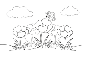 A field of poppies swaying in the wind – Wildflowers coloring page