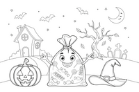 Halloween bag of candy – Halloween Autumn Night coloring page
