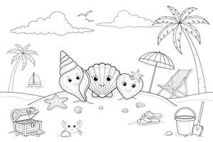 A few seashells scattered on the beach – Shells & Treasures Collection coloring page