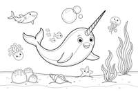 A narwhal with its long spiral tusk – Majestic Ocean Giants coloring page