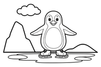 A penguin ice-skating on a frozen pond – Penguin Arctic Adventure coloring page
