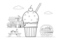A snow cone in a paper cup with a straw – Frozen Treats Ice Cream coloring page