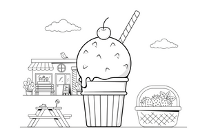 A snow cone in a paper cup with a straw – Frozen Treats Ice Cream coloring page