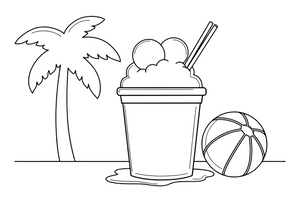 A snow cone in a paper cup with a straw – Frozen Treats Ice Cream coloring page