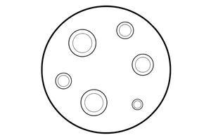 One big full moon filling the entire page, round and centered, with several large round craters of different sizes drawn as simple outlines, nothing else around it, plain white background, no stars, no sky, no extra details – The Moon coloring page
