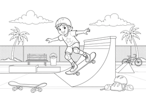 A skater going up a half-pipe – Cool Skateboarding coloring page
