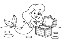 Mermaid opening a treasure chest on the sea floor – Mermaid Magical Moments coloring page