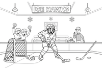 A hockey player skating with the puck – Dynamic Hockey Scenes coloring page
