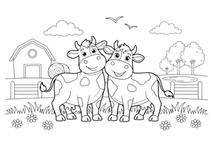 Two cows standing together – Cow coloring page