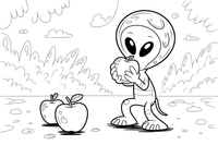 Martian smelling apple – Martian Apple Fun coloring page