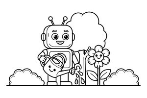 A robot watering a flower – Dynamic Robot Robot coloring page