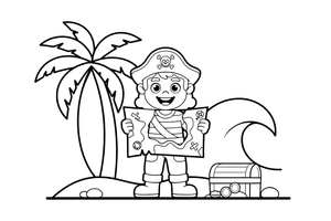 A pirate holding a treasure map – Adventurous Pirate coloring page