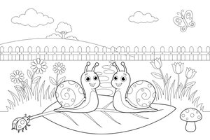 Two snails side by side – Snail coloring page
