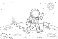 An astronaut leaving footprints on the moon – Astronaut coloring page