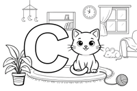 Letter C with a cute cat – Alphabet Alphabet coloring page