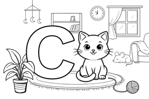 Letter C with a cute cat – Alphabet Alphabet coloring page