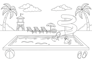 A big pool with a curly water slide going into it – Fun & Leisure Place coloring page