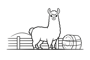 A llama by a fence on a farm – Llama coloring page